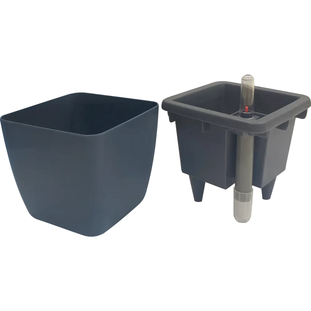 Горшок цветочный с автополивом Ingreen 13х13х16.8 см v1.5 л пластик темно-серый Munchen STLM-2053305 - Вид №2