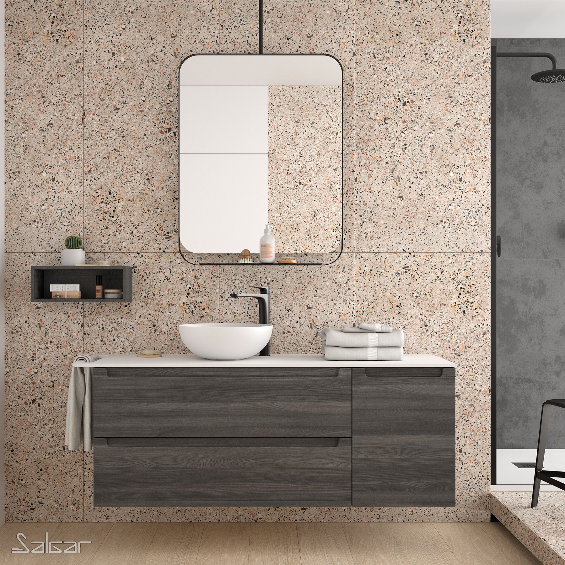 24467 SALGAR Столешница от 1401 до 1800 для верхней раковины с полотенцесушителем WHITE SOLID 12 мм  - Вид №3