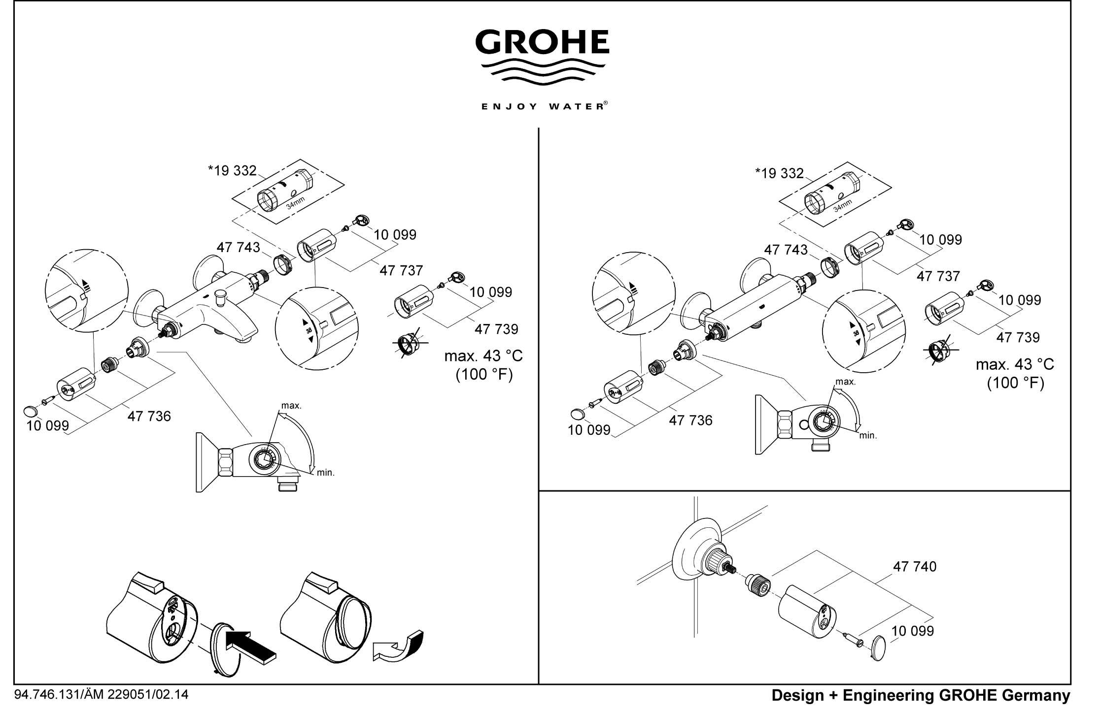 Рукоятка выбора температуры для термостата GROHE Grohtherm 1000, хром (47739000) - Вид №1