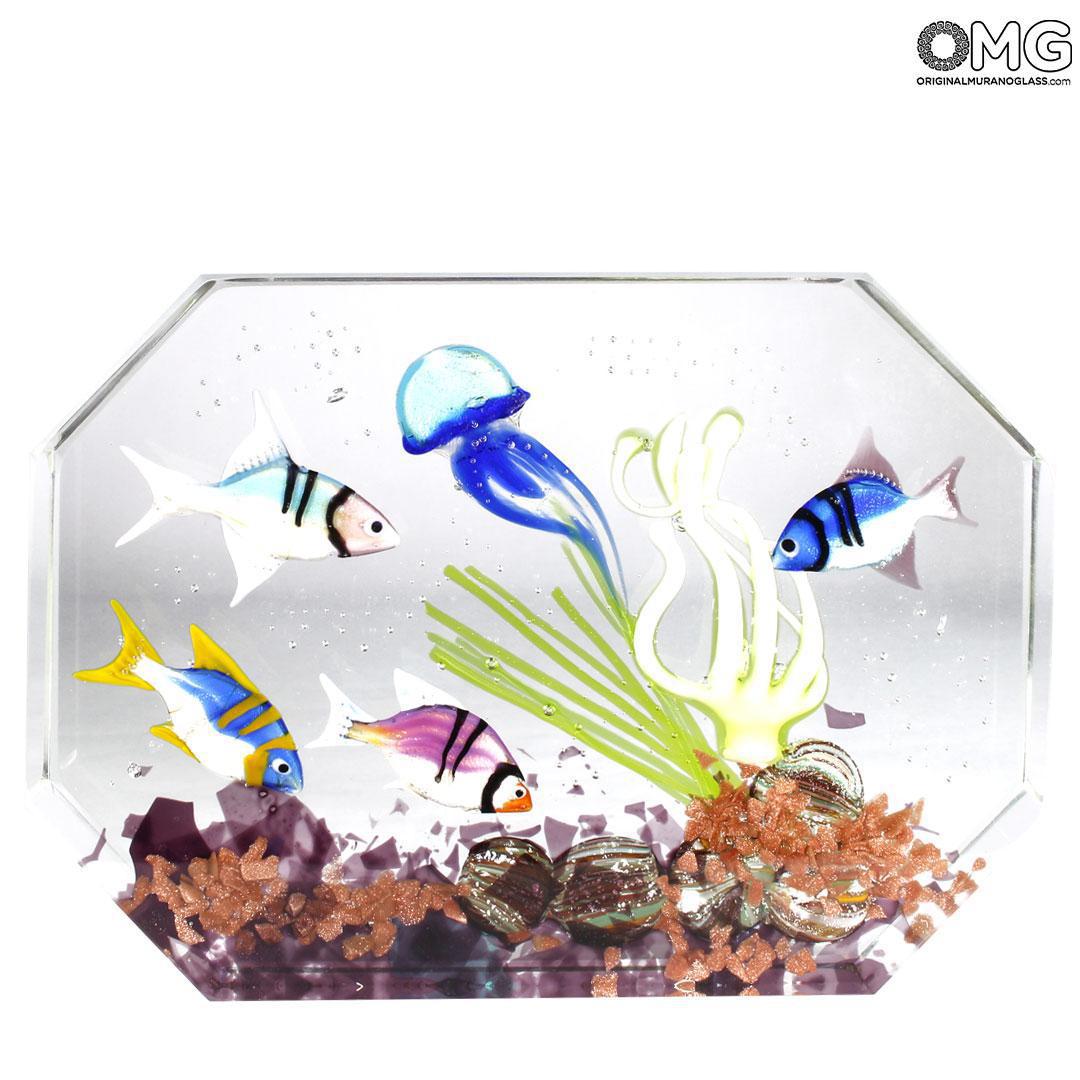 4786 ORIGINALMURANOGLASS Скульптура Аквариум с тропическими рыбками - муранское стекло OMG 20 см  - Вид №1