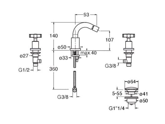 Смеситель для биде с 3 отверстиями CRISTINA Rubinetterie Cross Road ARCH-00043197 - Вид №2