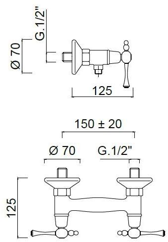 Rubinetteria Giulini Смеситель для душа на 2 отверстия Londra 7207 - Вид №1