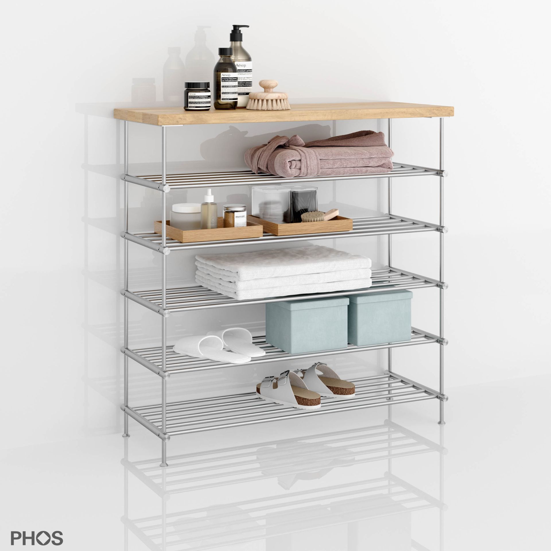 SBS700-5-Eiche Сервант с дубовыми полками, 1 поле, 5 уровней, ширина 75 см PHOS  - Вид №4