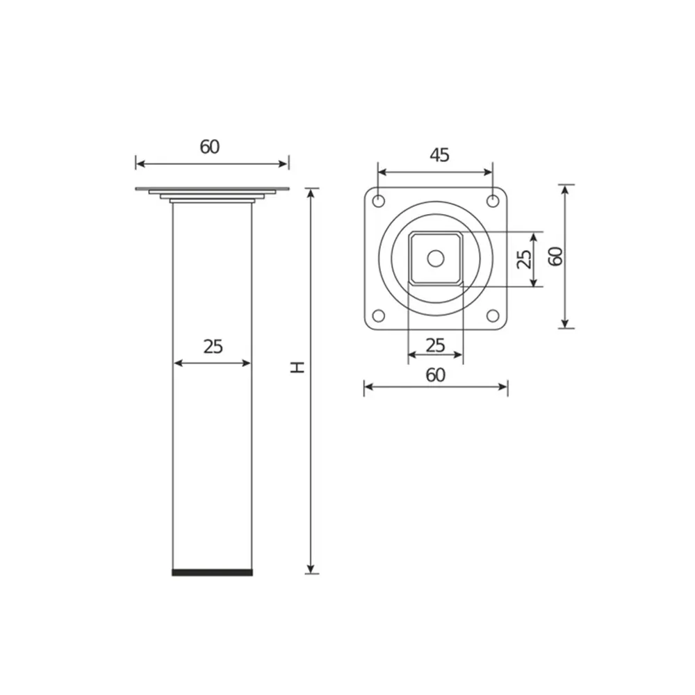 Ножка для мебели квадратная 200x25x25 мм сталь хром 89404197 STLM-2144215 Santreyd  - Вид №1