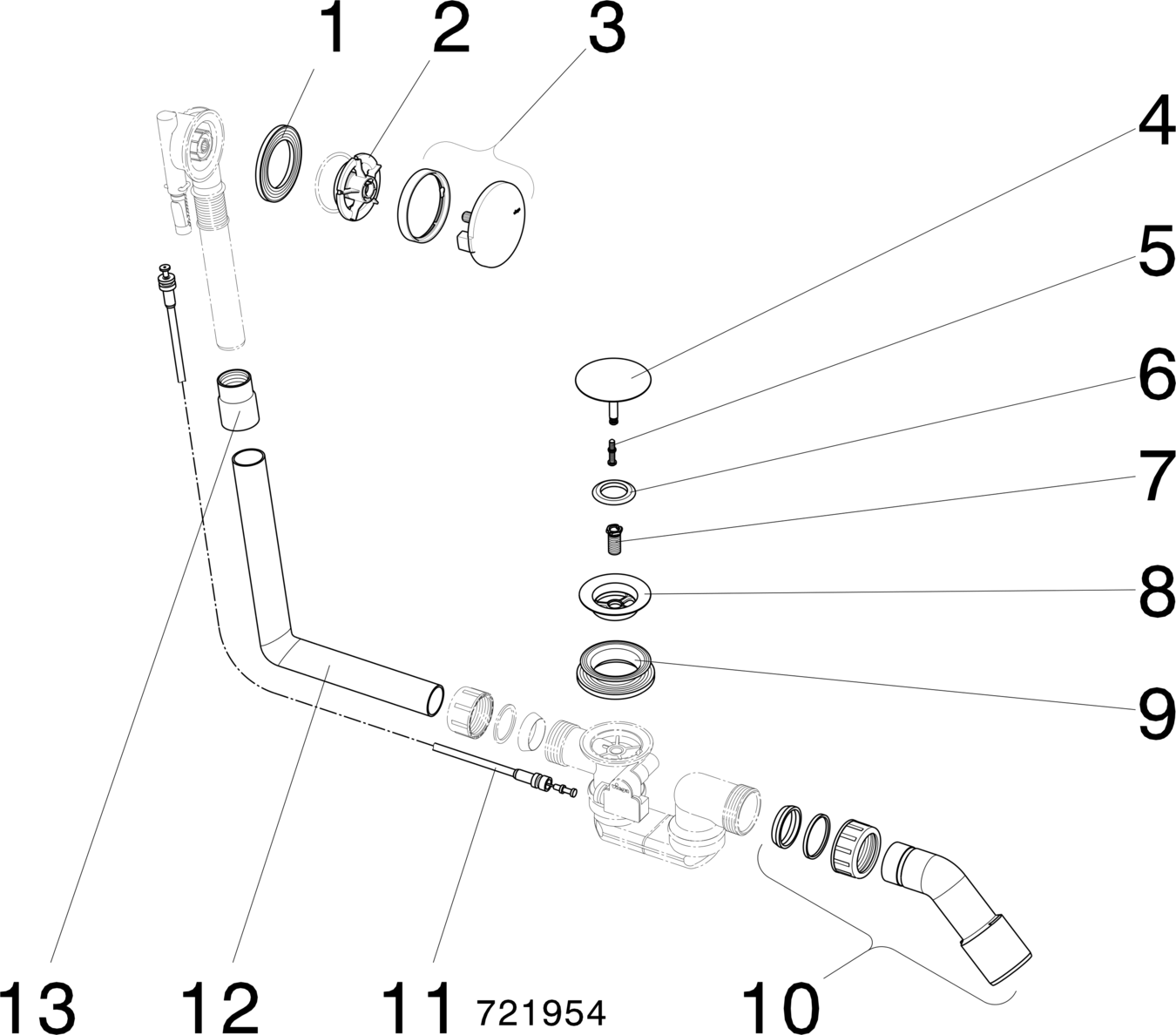 Канализационная арматура  Сифоны для ванн и душевых поддонов  Сифоны для ванн  Не содержит/в комплект не входит: VIEGA 688 530 *)1) Модель 6167.10 Santreyd  - Вид №3