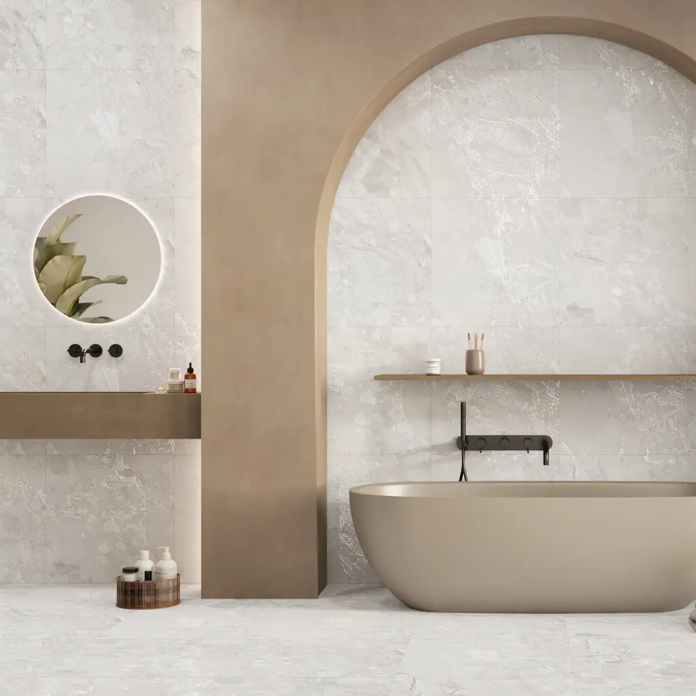 Глазурованный керамогранит Vermont Bianco Carving 60x60 см 1.44 м² матовый цвет серый Santreyd STLM-2039307
