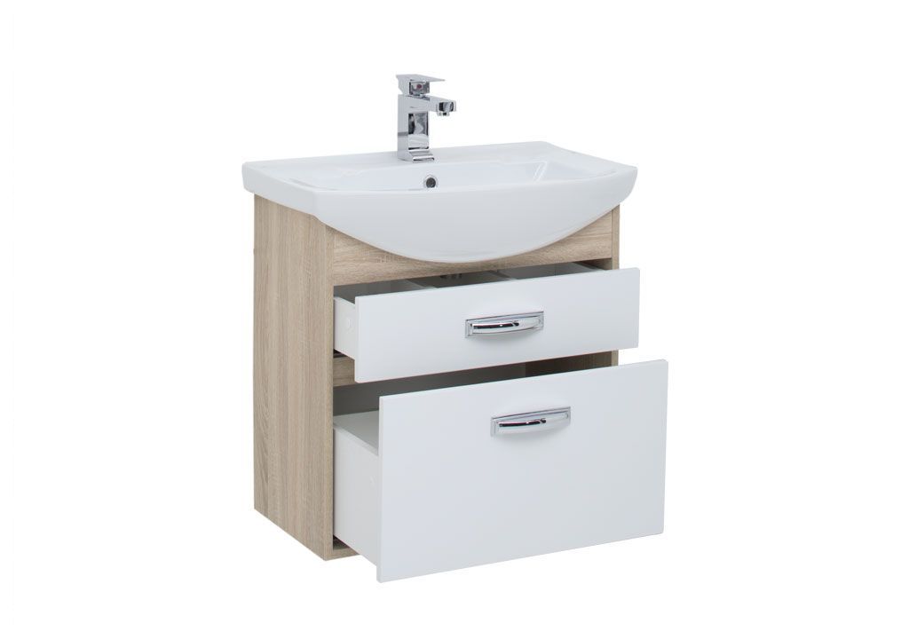 Тумба под раковину Aquanet Грейс 65 дуб сонома/белый (2 ящика) sun-id-270505 - Вид №1