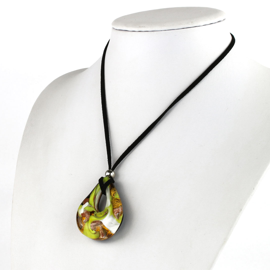 4034 ORIGINALMURANOGLASS Подвеска Капля зелёная с авантюрином - муранское стекло OMG 57 см  - Вид №1