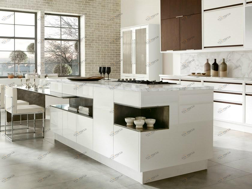 Aster Cucine Лакированная кухня с островом со встроенными ручками Timeline sun-id-1399615
