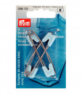 086101 Булавки английские с пластиковым замком нержавеющий сплав в блистере 4 шт голубые/серебристые PRYM