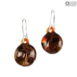 2458 ORIGINALMURANOGLASS Оранжевые серьги с авантюрином - муранское стекло - Original Murano Glass OMG  см