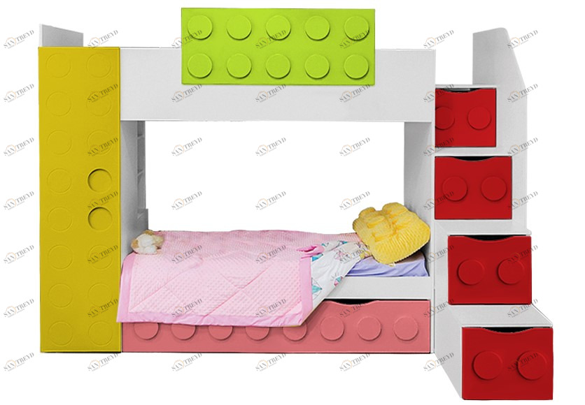 Кровать детская двухъярусная с дополнительным спальным местом правая "Леголенд" МАНДАРИН ЛЕГОЛЕНД 178715 Разноцветный;белый;желтый Santreyd 