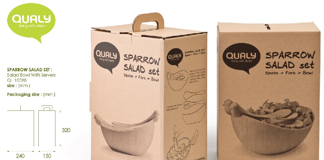 QL10098-WH Салатница с ложками sparrow белая Qualy  - Вид №3