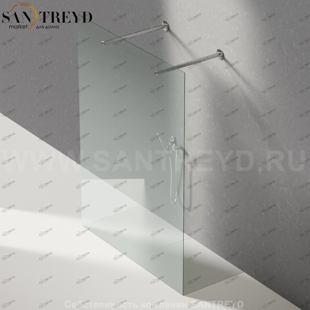 Душевое ограждение FLAT D подрезаемое, стеклянная прозрачная перегородка с 2-мя держателями и встроенным душем. Размеры: глубина от 70 до 100 см, длина от 140 до 160 см Agape DA207010014016180LLO