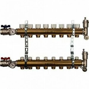 Распределительный коллектор из латуни STOUT 1" х 3/4" х 8 выходов без расходомеров