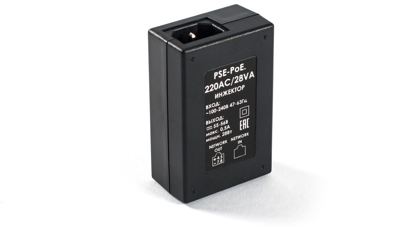 PSE-PoE.220AC/28VA Poe injector pse-poe.220ac / 28va 55v 0.5a ieee 802.3af, ieee 802.3at standards. Бастион  - Вид №1