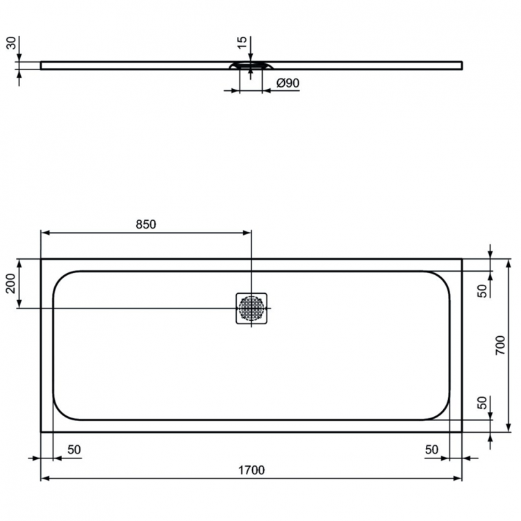 K8281FT Душевой поддон 170х70 см Ideal Standard ULTRAFLAT S  - Вид №2