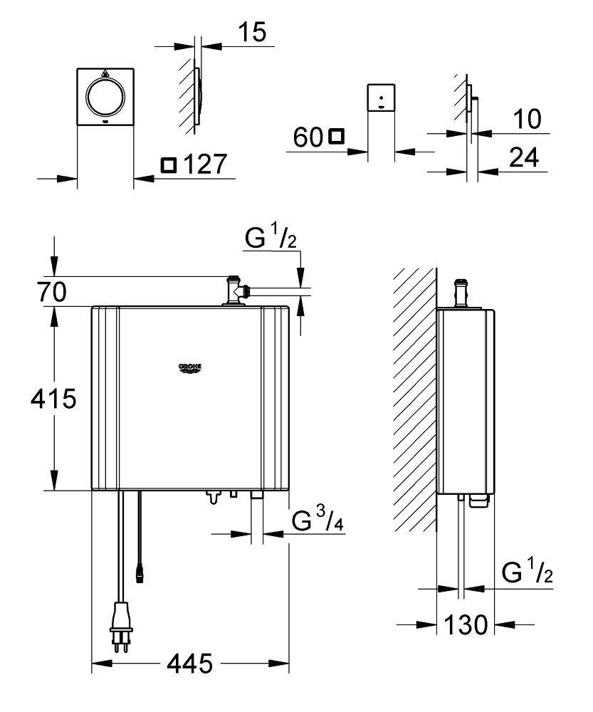 Генератор пара 2,2 кВт GROHE F-digital deluxe для малой паро-душевой кабины (36362000) - Вид №1