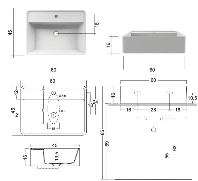 Керамическая прямоугольная раковина Nic простой ARCH-00074827 - Вид №4