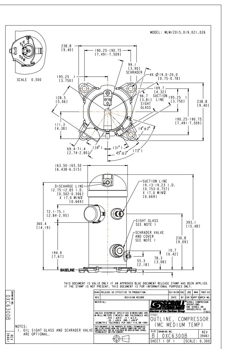 Danfoss MLZ — герметичные спиральные компрессоры MLZ015T5LP9A Компрессор спиральный 121L8630  - Вид №9