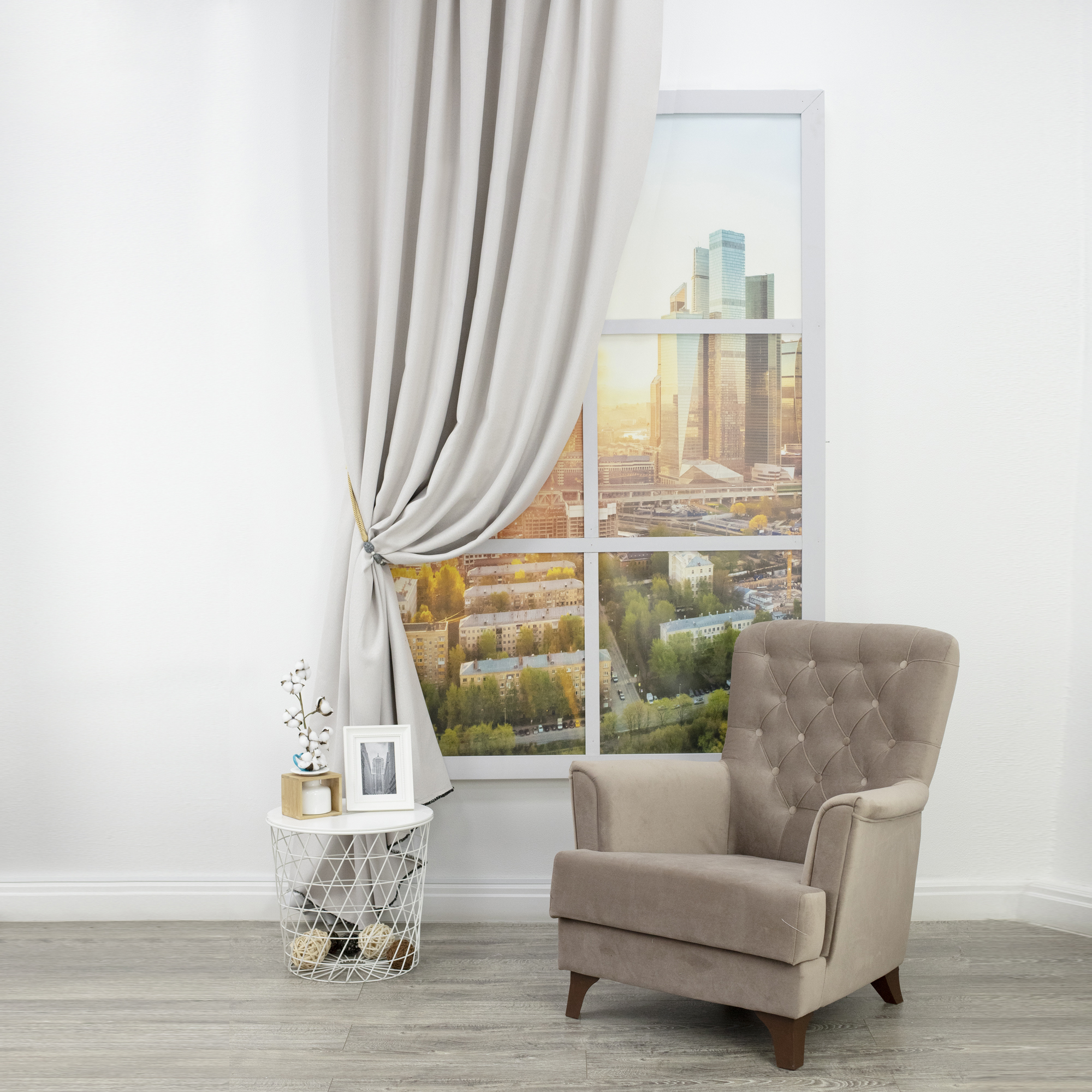 TEX REPUBLIC - Льняная ткань для штор цвет шампань в стиле нео-классика 83868922 STLM-0045331 - Вид №2