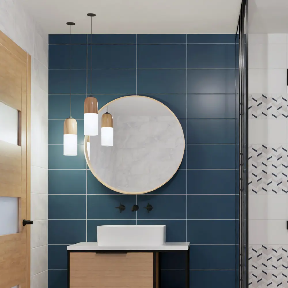 KREAFORTA Mersey Mono — синяя керамическая плитка для стен 20×40 см 89405704 STLM-1578663