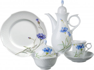 10526775 Meissen Сервиз кофейный 6/22 "Игра волн, рельеф, голубые васильки" Фарфор