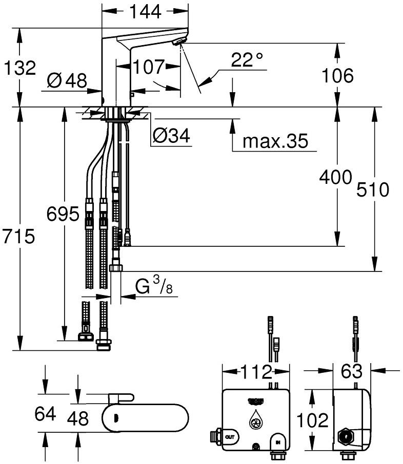 Смеситель инфракрасный для раковины GROHE Eurosmart Cosmopolitan E (36386001) - Вид №2