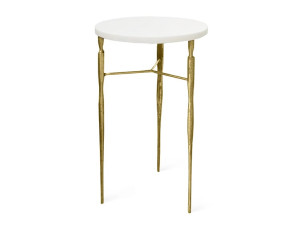 Высокий круглый журнальный столик из латуни и мрамора