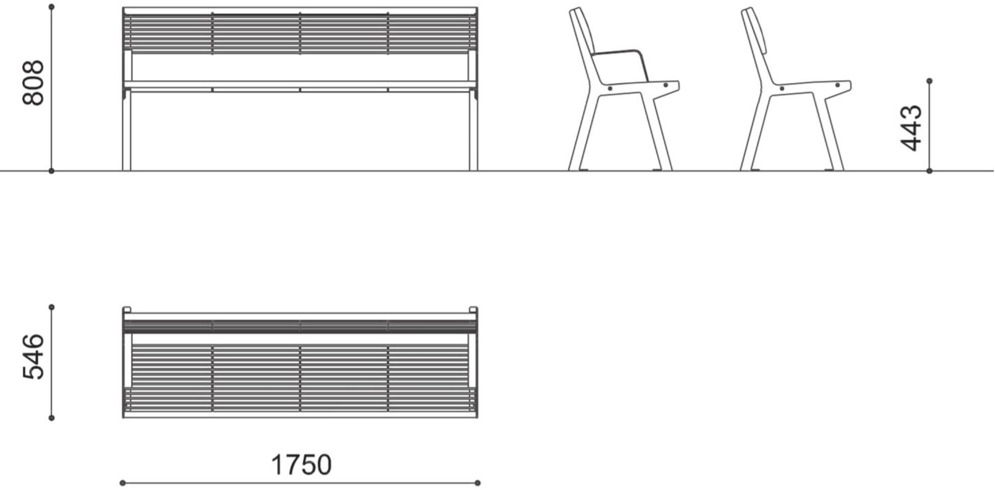 City Design Скамья стальная с подлокотниками со спинкой Noale Noale m - Вид №2
