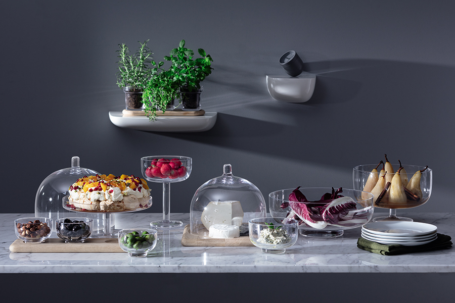 Набор из 3 стеклянных мисок на подставке Serve 33 см дуб LSA International G159203991 - Вид №1