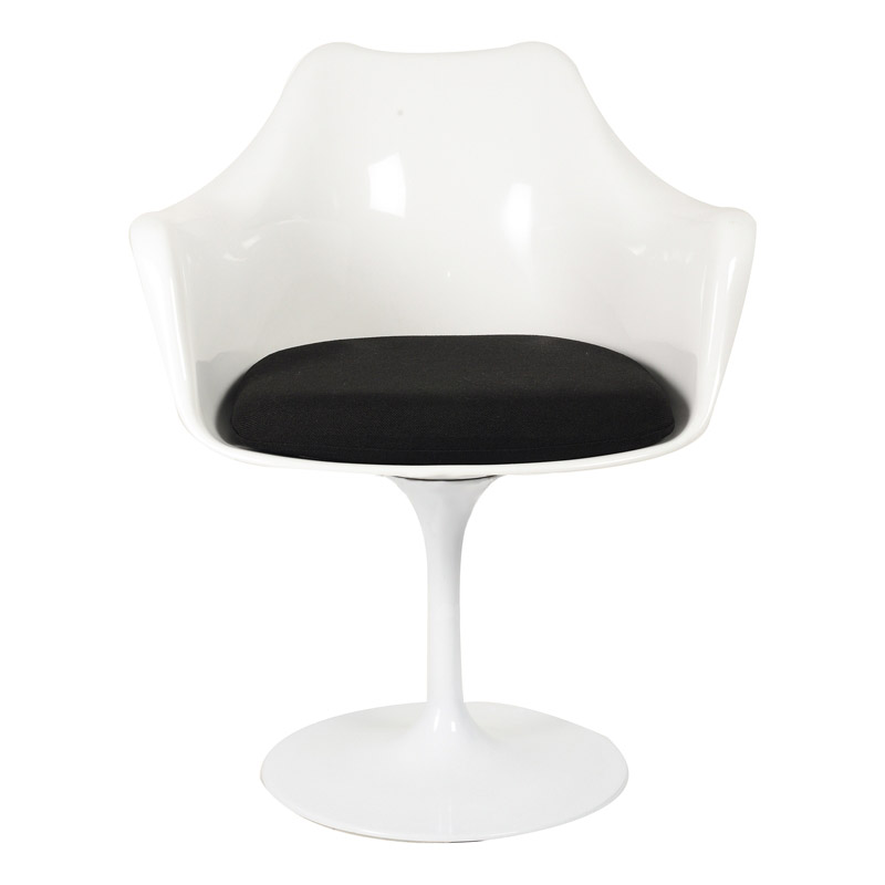 Стул с подлокотниками пластиковый белый с черной подушкой Eero Saarinen Style Tulip Armchair SOHO DESIGN ДИЗАЙНЕРСКИЕ, TULIP 131552 Белый  - Вид №1