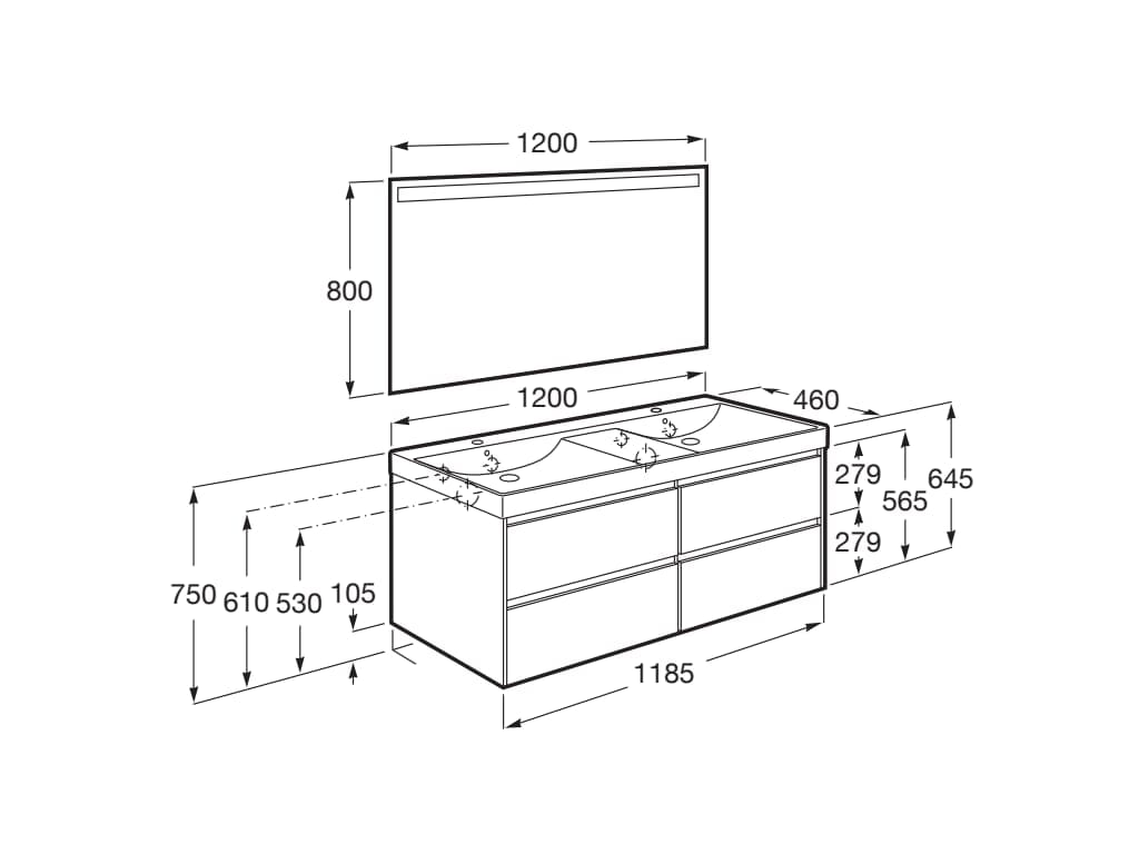 Деревянный подвесной двойной умывальник с зеркалом Roca Ona ARCH-00103937 - Вид №4