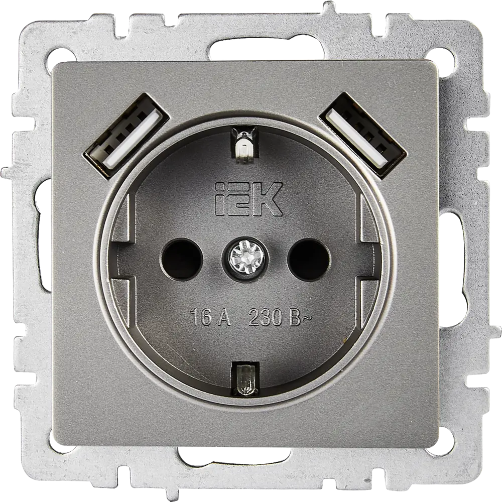 Розетка USB встраиваемая IEK Brite с заземлением, цвет сталь 87761606