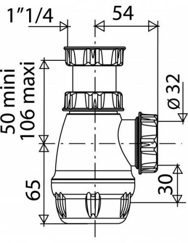 615300 001 00  Сифон для биде, регулируемый от 50 до 106 мм, выход Д. 32 мм, белый пластик Valentin Белый  - Вид №2