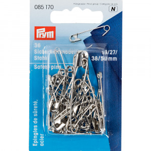 085170 Булавки английские Булавки английские ассорти сталь в блистере 36 шт №3/0-3, под золото/под серебро PRYM