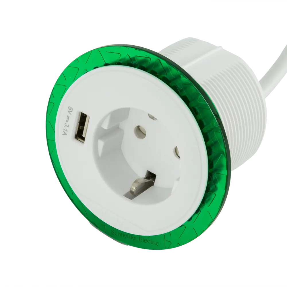 Розетка встраиваемая в столешницу Schneider Unica System 1 розетка с заземлением 1 USB 2 м 3670 Вт цвет белый SYSTEME ELECTRIC STLM-2196990 - Вид №1