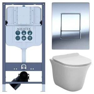 Комплект инсталляции Aquatek Pneumo N 49 с безободковым унитазом AM.PM Force клавиша Aquatek Pnn-0000002 серая