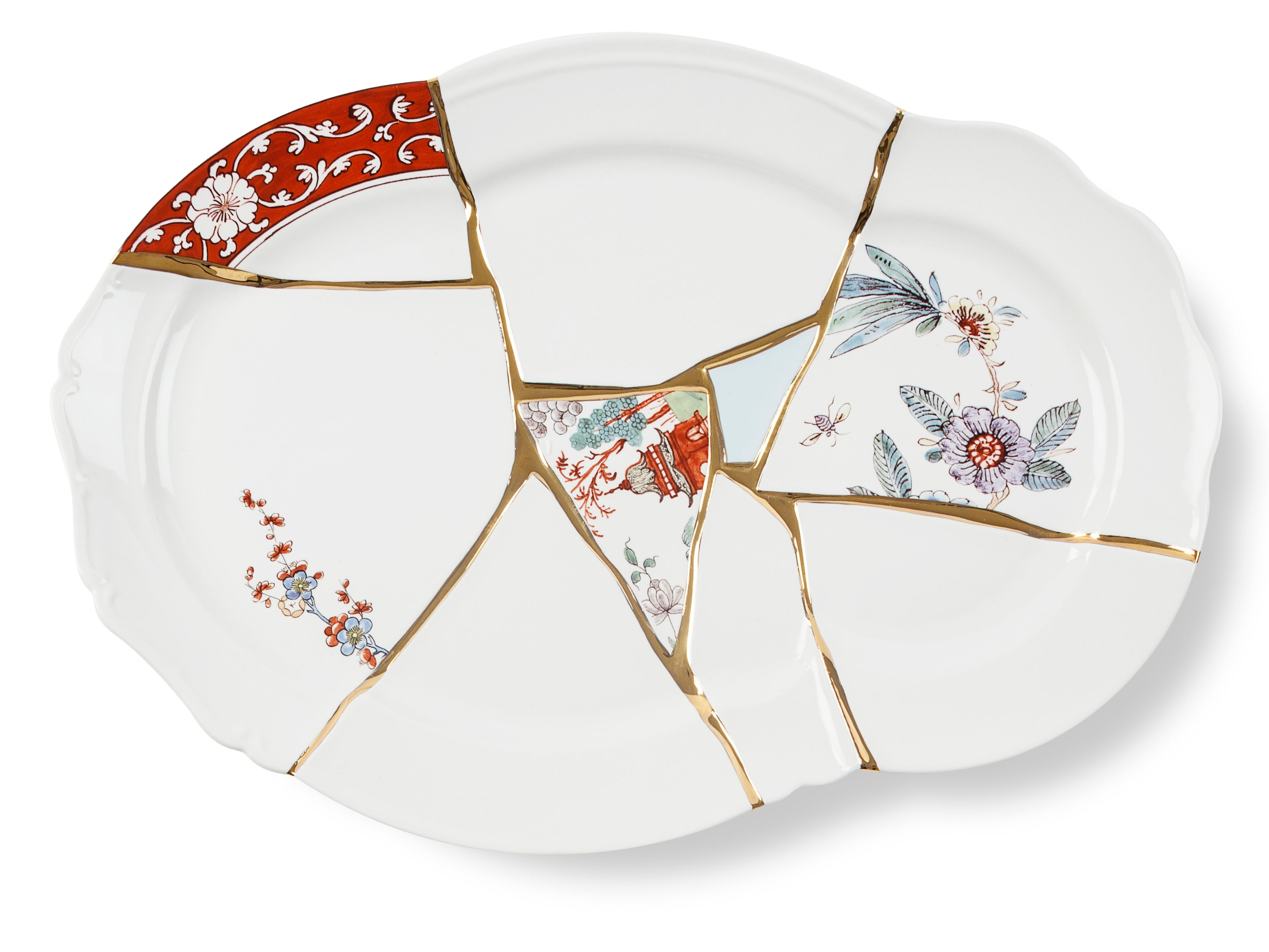 Фарфоровая и золотая сервировочная тарелка Seletti Kintsugi ARCH-00089726