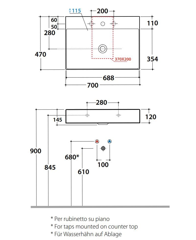 Керамическая прямоугольная раковина Ceramica Globo плиты ARCH-00013776 - Вид №2
