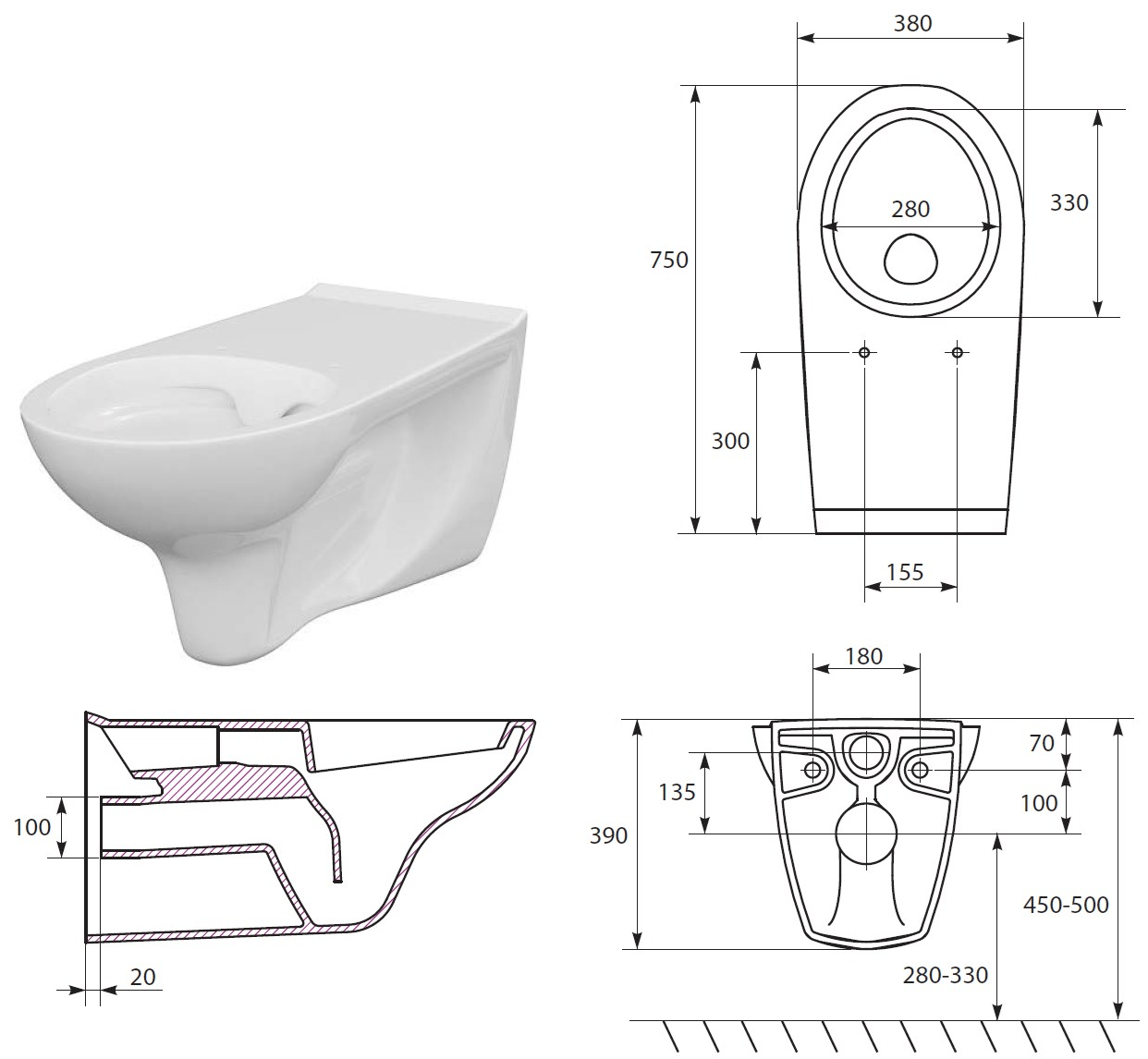 D0182c/01 Подвесной унитаз настенный Белый Goman OPEN Италия - Вид №1