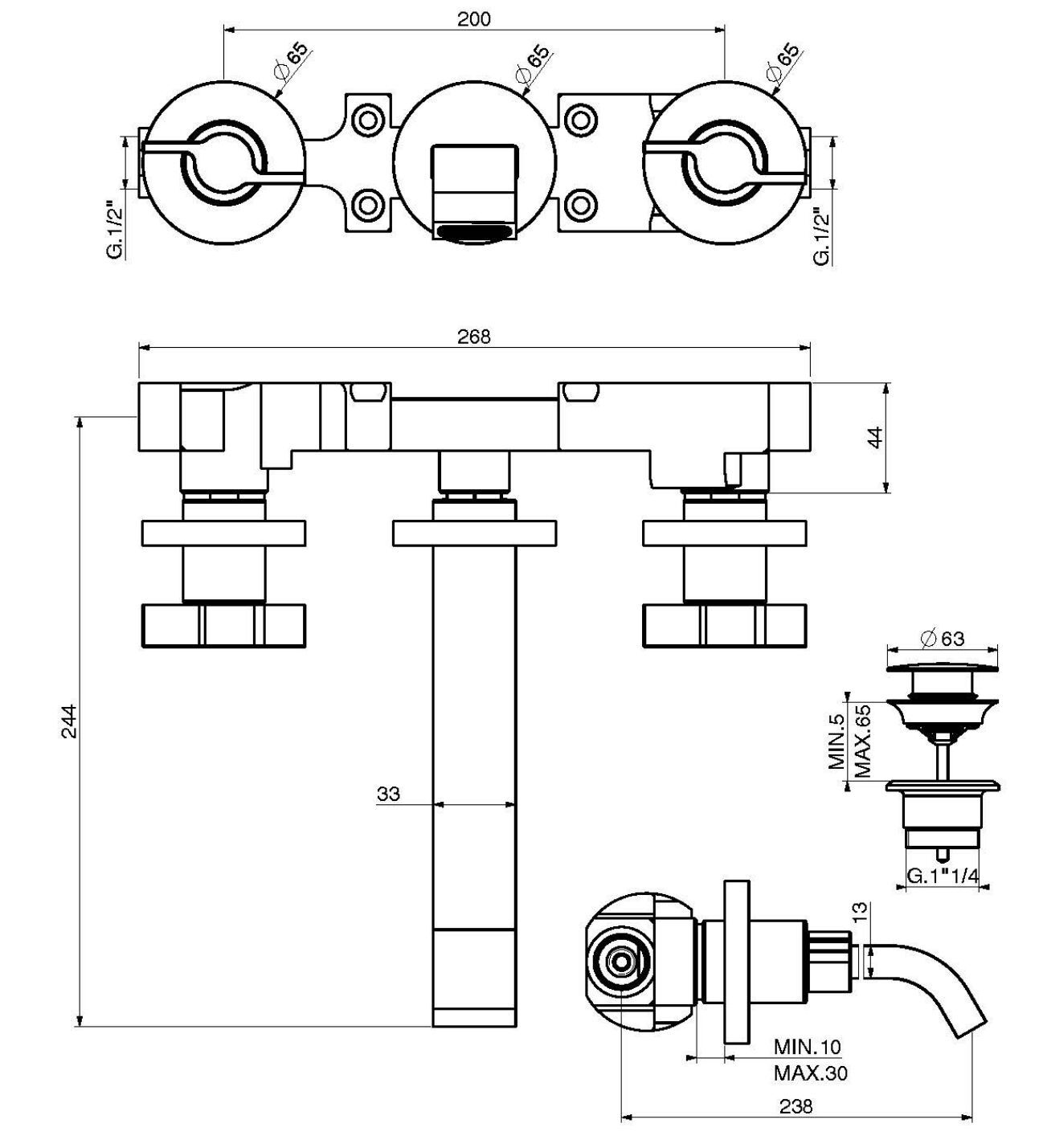 Настенный смеситель для раковины GATTONI газ ARCH-00039452 - Вид №2