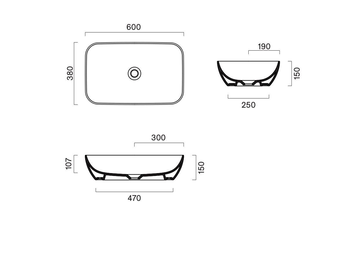 Одинарный прямоугольный умывальник CERAMICA CATALANO ARCH-00030957 - Вид №11