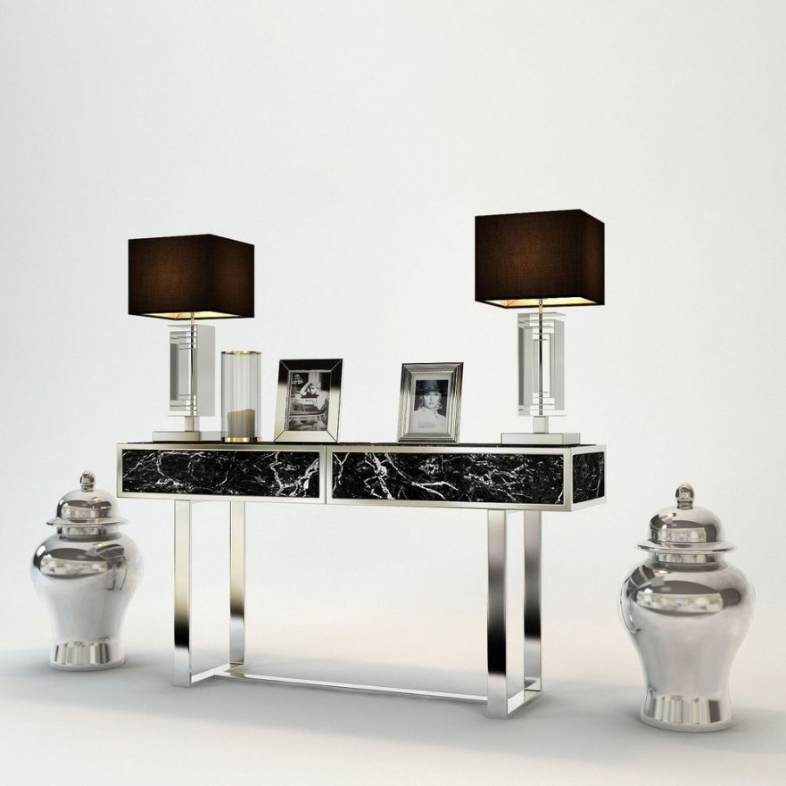 Консоль черная мраморная с ящиками и металлическими ножками Dayton от Eichholtz EICHHOLTZ EICHHOLTZ 061012 Хром;черный  - Вид №2