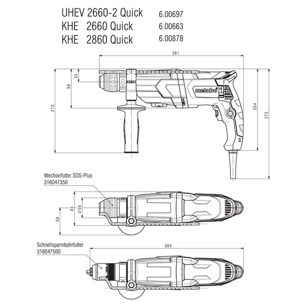 Перфоратор SDS-plus Metabo KHE2660 Quick, 600663950, 850 Вт, 3 Дж 18338755 STLM-2118649  - Вид №13