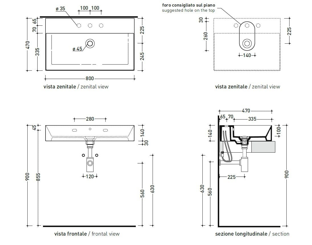 Керамическая прямоугольная подвесная раковина Ceramica Flaminia AppLight ARCH-00120873 - Вид №3