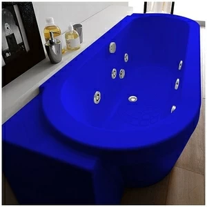 Ванна Gruppo treesse Playa V818B-DX-SI синяя с гидромассажем и дезинфекцией овальная угловая пристенная правая