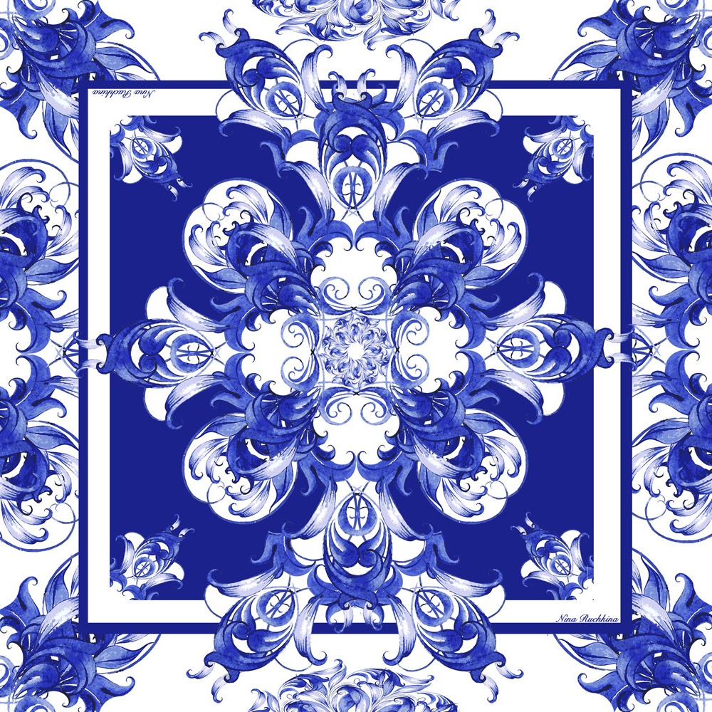 10633877 МД Нины Ручкиной Платок сувенирный "Гжель" 90х90см Ткань 