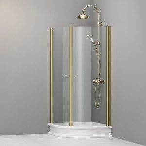 9151T1 Душевая кабина реверсивная DX/SX для душевого поддона четверть круга 90x90, цвет Золотистый Kerasan RETRO Италия