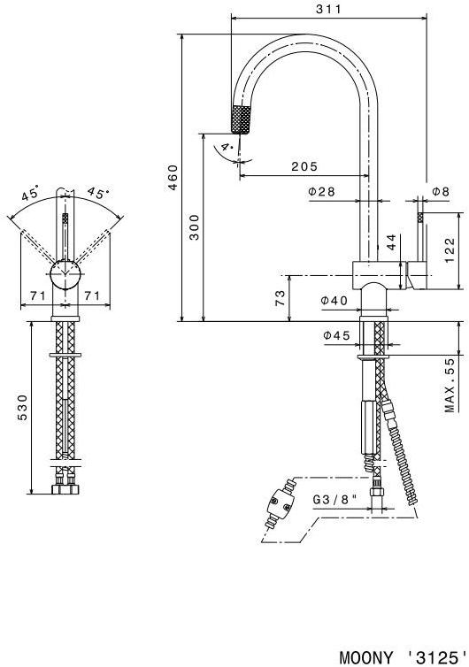 newform Кухонный смеситель с поворотным изливом и вытяжным душем Moony 3125 - Вид №2